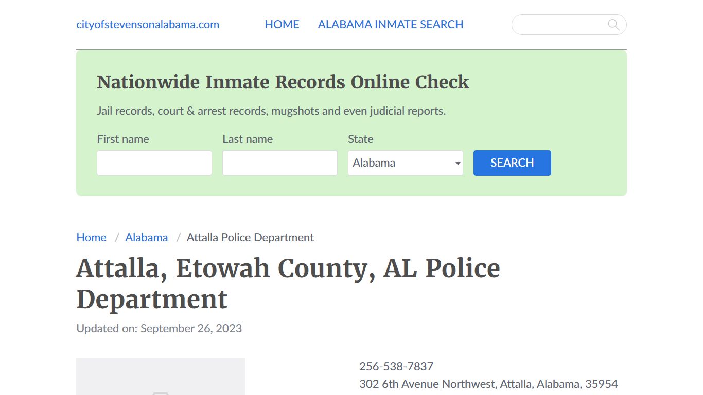 Attalla, AL Police - City Jail Inmates, Arrests - Stevenson, Alabama